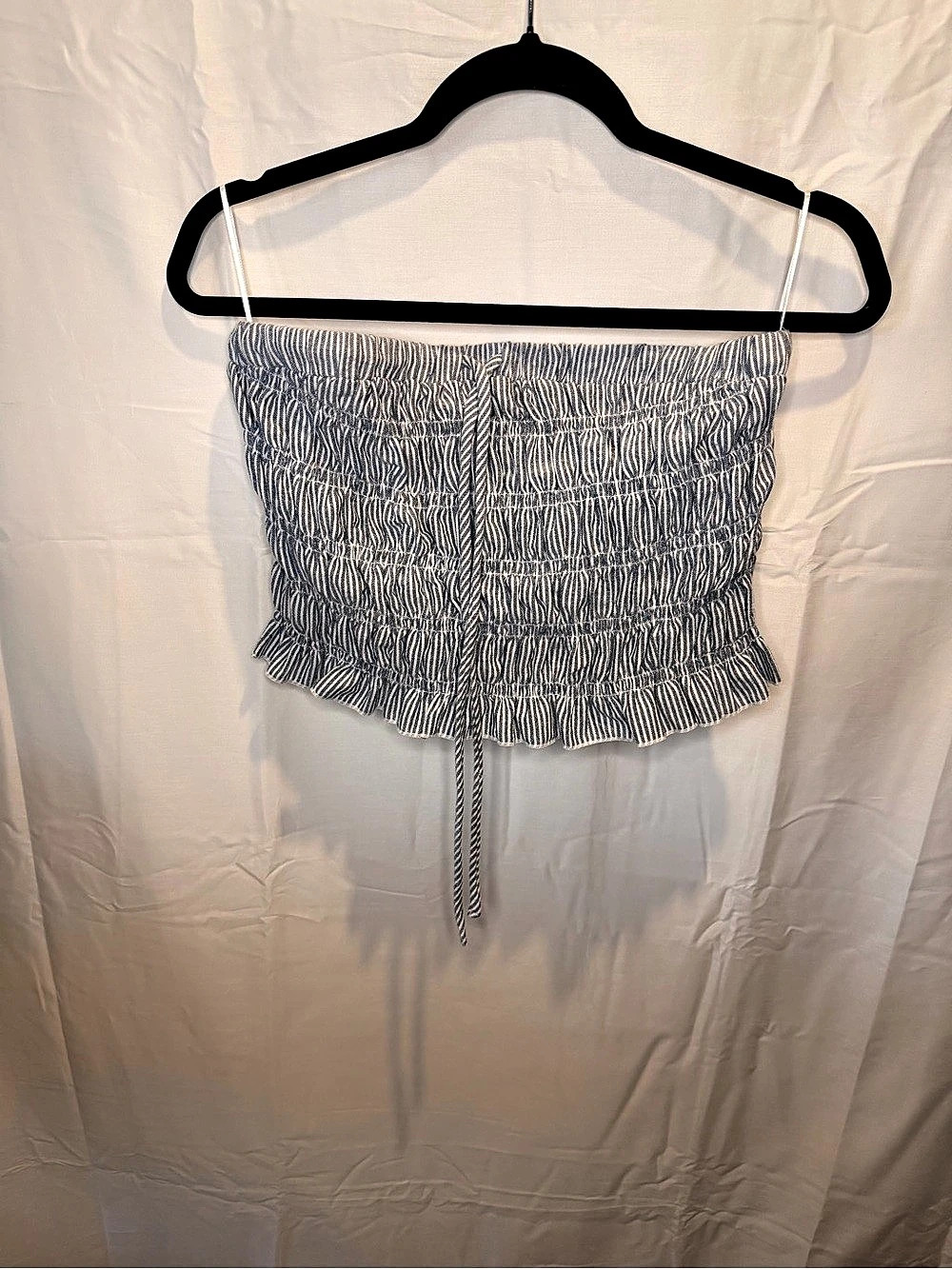 Good Luck Gem Blue & White Smocked Crop Top NWT